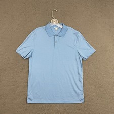 Calvin Klein Polo Shirt Mens Medium Blue Striped Cotton Knit Casual Dad Preppy