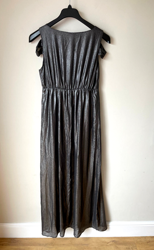 MAMALICIOUS MAXI DRESS Maternity Pewter Grey Metallic Stretch M / 10 ๐ NEW - Picture 5 of 6
