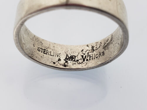 Indianer NA Ring .925 Gr. 11 Band 14K GP 1/4 Zoll breit V Hicks Navajo Vintage - Bild 5 von 9