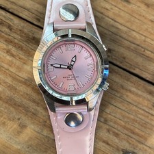 Pink Pattern Leather Cuff Style Ladies Fashion Watch 