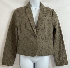 Simply Vera Vera Wang Sz M Green Textured Jacket Blazer Long Sleeve Cotton Nylon