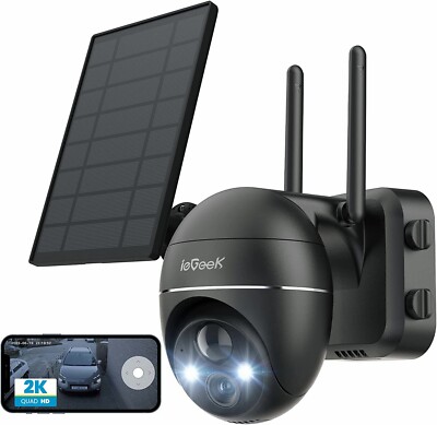 ieGeek Wireless Outdoor 360° PTZ Solar Security Camera Home WiFi Battery CCTV