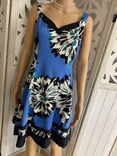 Nine West Sleeveless Blue Floral Dress Size 8 Fit & Flare