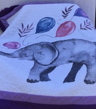 Baby Elephant Design Quilt. Baby Girl Purple  Pink Quilt. Balloon Quilt.