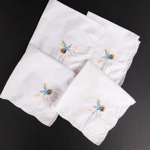 Fabric Luncheon Napkins 15" SquareWhite Embrodered Butterfly on 1 corner - Picture 2 of 7