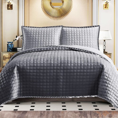 3 Piece Quilted Bedspread Bed Throw Bedding Set Single Double King Size Bed Sets - Picture 11 of 19