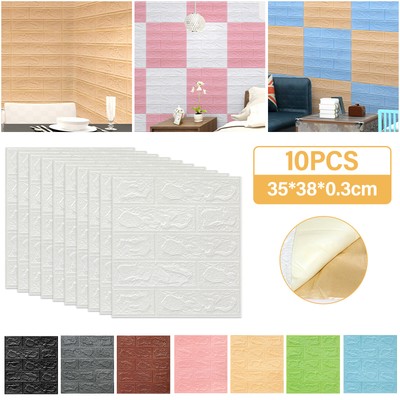 10pc 3D Foam Brick Stone Wall Panels Marbing Wallpaper Self Adhesive Waterproof