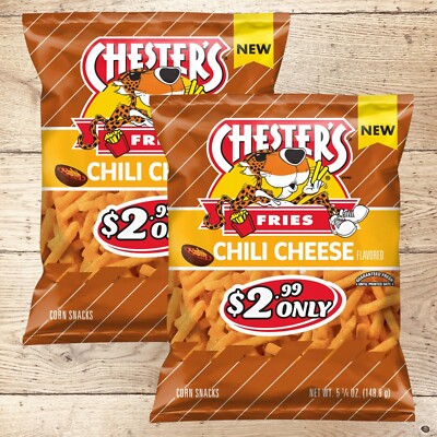 Chester's Fries CHILI CHEESE Flavored Corn Snacks Crunchy Crispy 5.25oz (2 Bags)