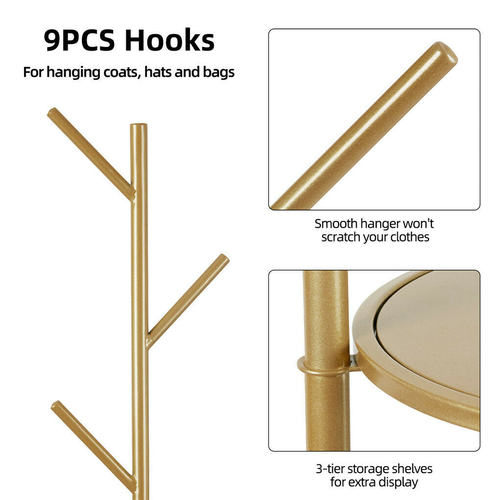 Tall Coat Rack Hat Clothes Stand Hanger Garment Hook Tree Metal Organizer Gold - Picture 12 of 12