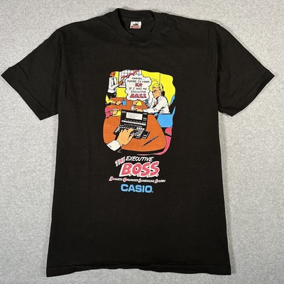 Vintage Casio Executive B.O.S.S. Boss Tech Promo Comic Black T-Shirt Men s XL
