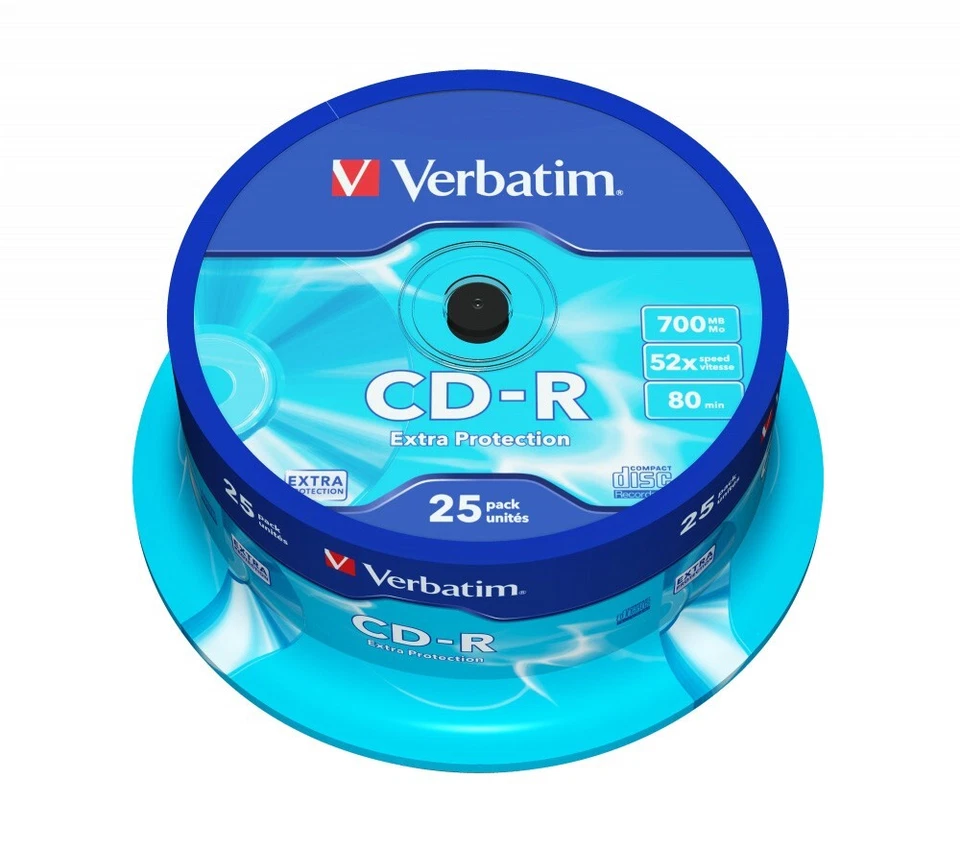25 Genuine Verbatim Extra Protection CD-R 52x 700MB 80m Blank CD Discs 43432