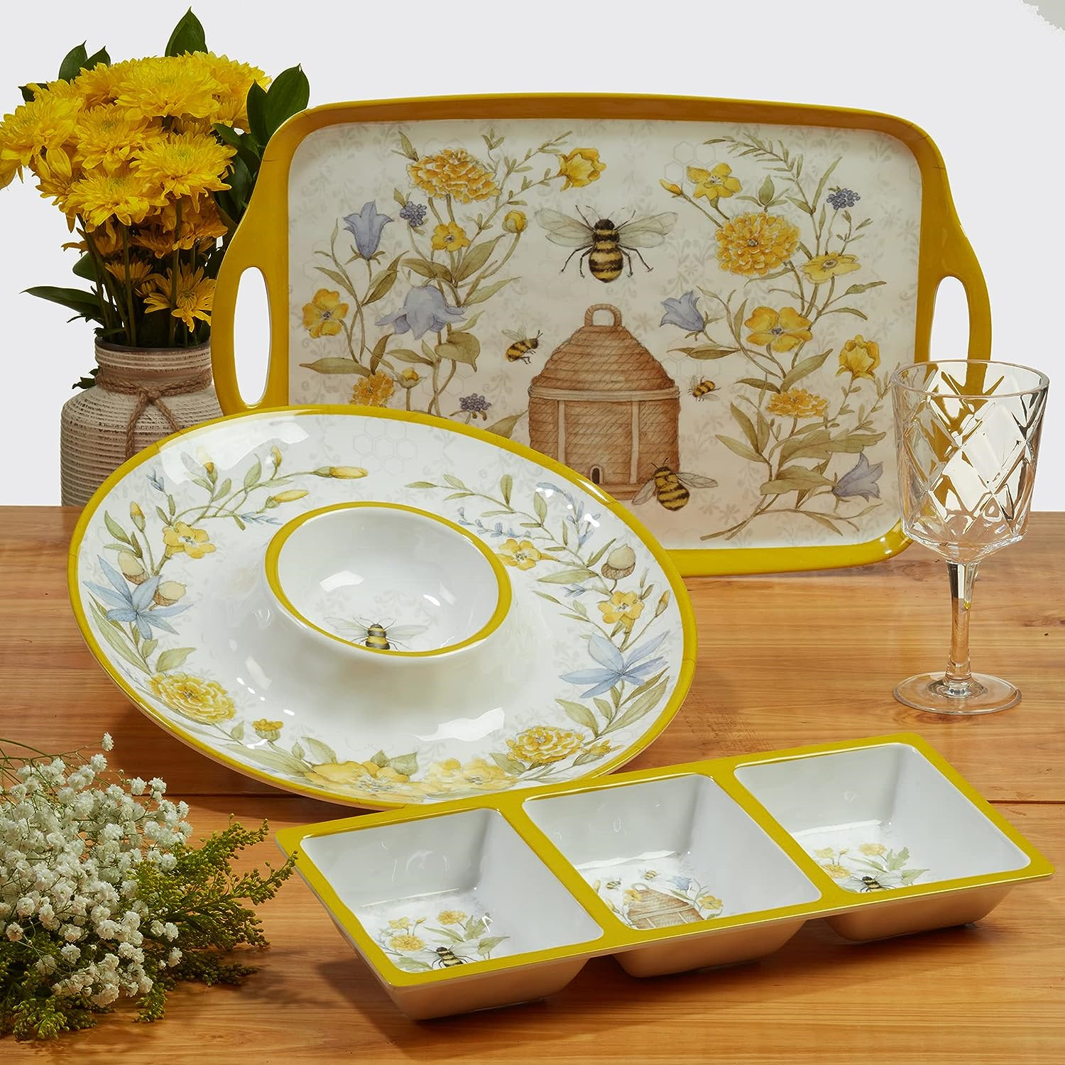Certified International Bee Sweet 12 Piece Melamine Dinnerware Set, Service for