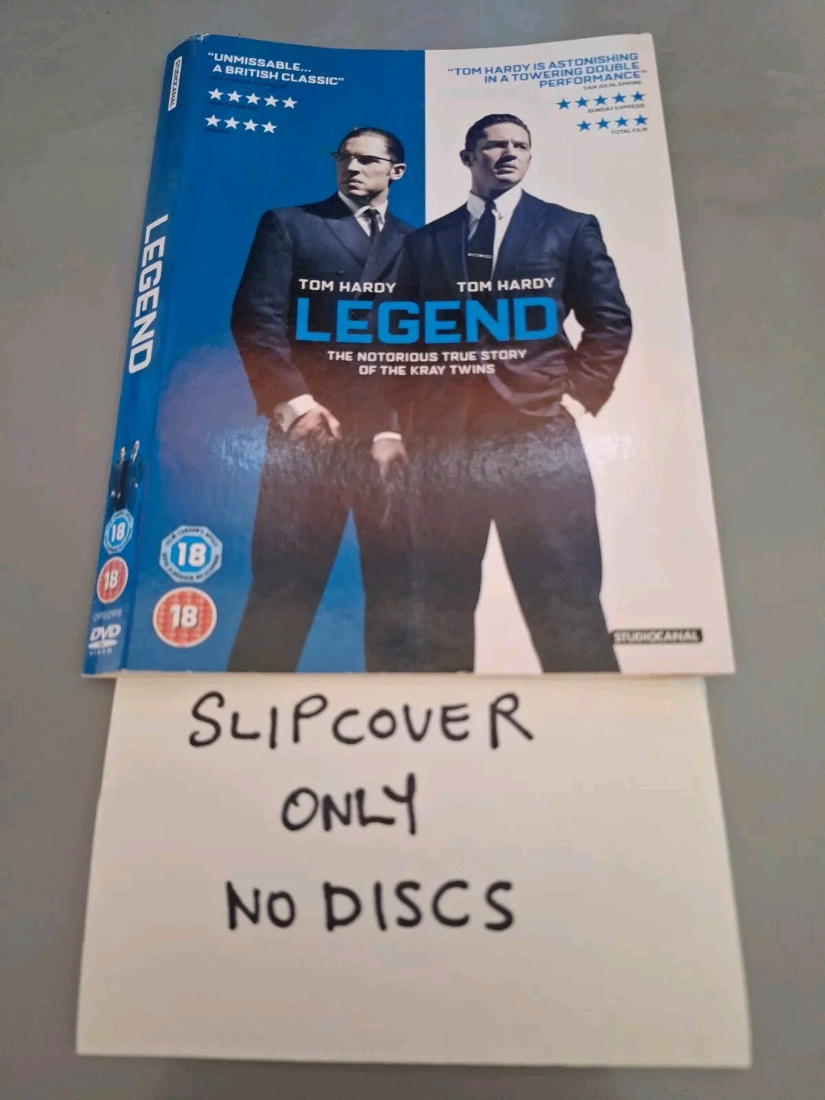 Legend DVD (2016) Tom Hardy. CARDBOARD SLIPCOVER ONLY. NO DISCS.
