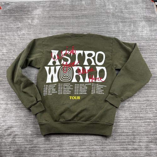 Astro World Bear Sweater Mens Small Green Travis Scott Tour Concert Logo - Picture 2 of 8