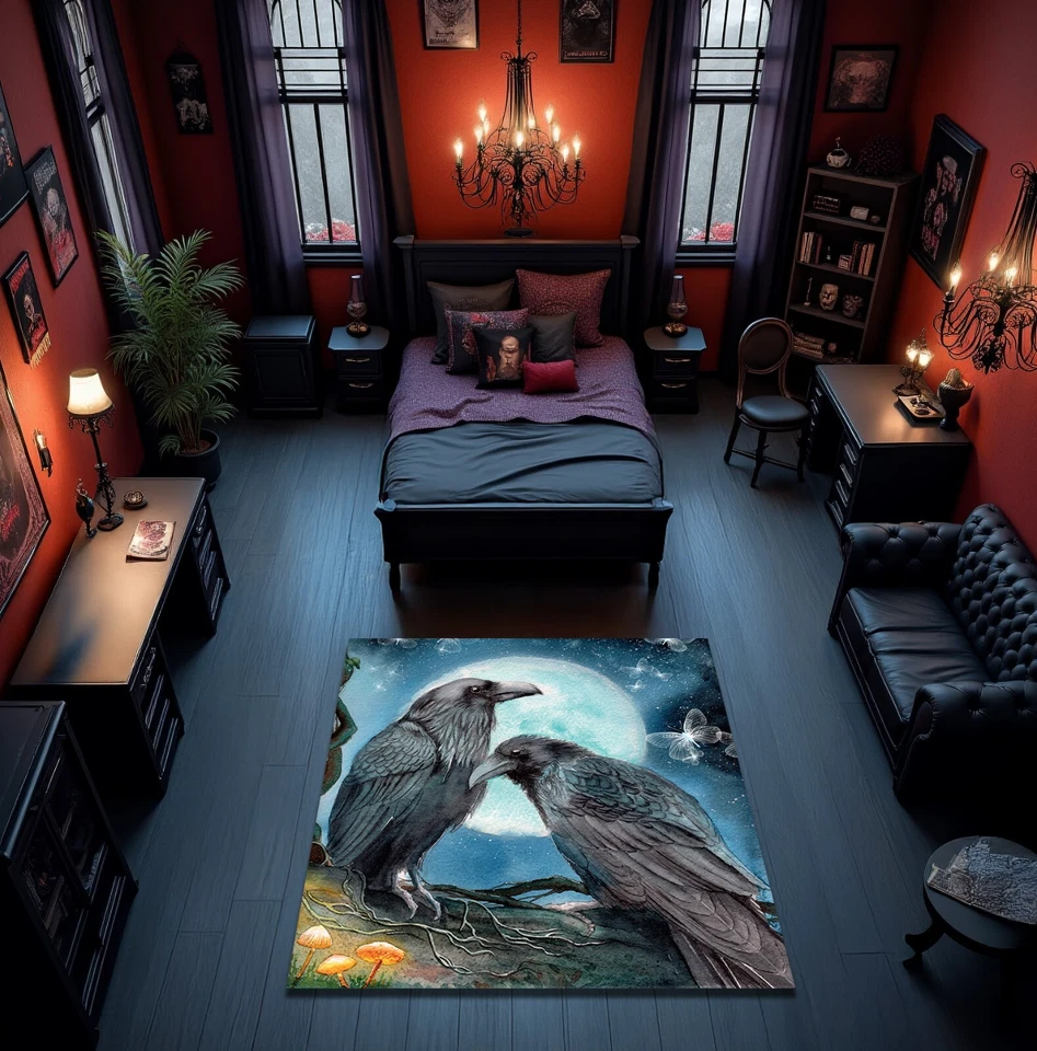 Tapete de área estampado corvo, decoração assustadora para casa, tapete estilo gótico tapete temático de terror - Imagem 2 de 4
