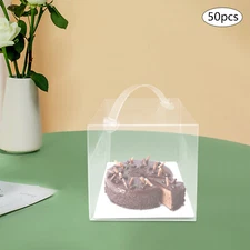 50 Pcs Clear Cake Boxes, Square Clear Cake Boxes, Cake Carrier with Handle