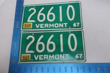 Vermont VT License Plate Tag 1967 67 1968 68 Natural Sticker Pair Set 26610