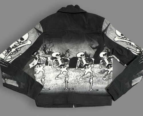 Disney Parks The Skeleton Dance Denim Jacket Silly Symphony XS Black White - Picture 2 of 6