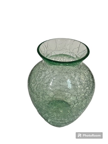 Crackle Glass Green Vase (Shattered Glass Design) 8 inch - Picture 2 of 5