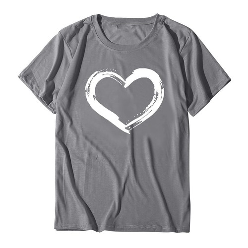 Women Short Sleeves O Neck Tops Ladies Heart Shaped Print Casual Blouse T Shirts - Picture 32 of 63