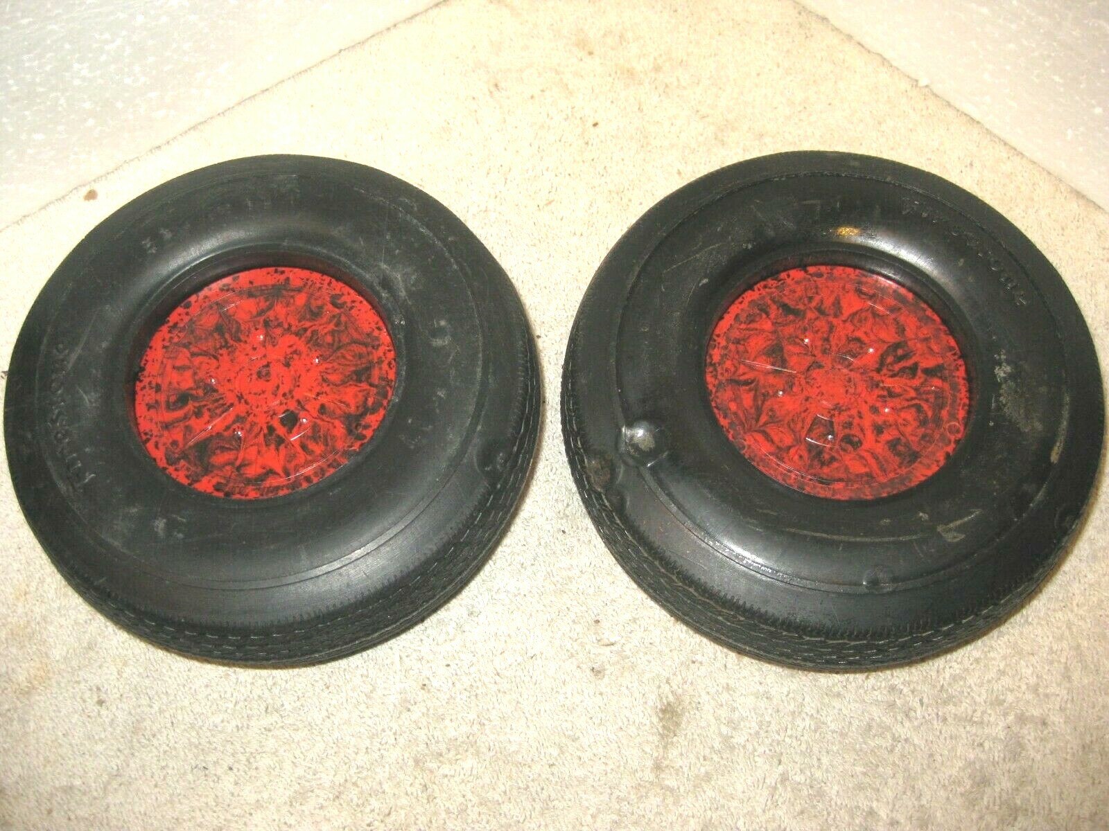 Vintage pair of Firestone tire red melamine 6" advertising ashtrays eBay