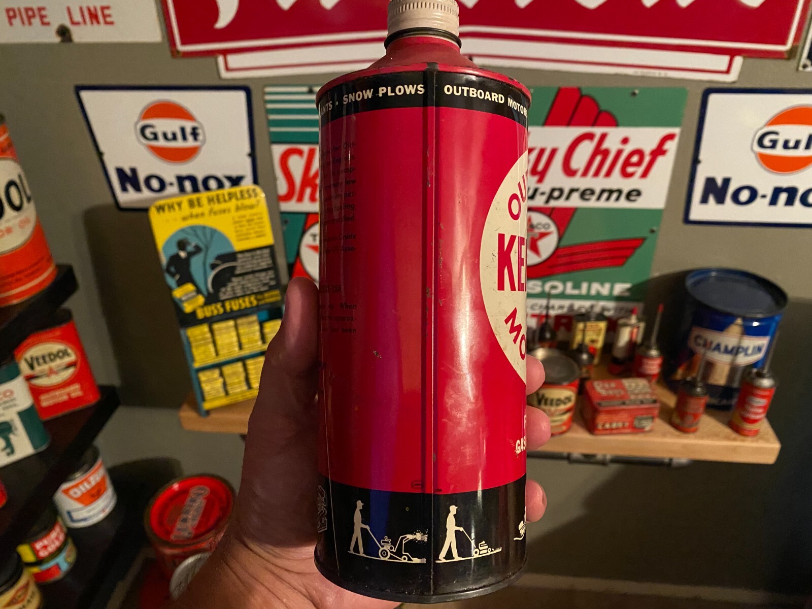 RARE VINTAGE KENDALL OUTBOARD MOTOR OIL CAN FULL 1 QUART FOR 2CYCLE