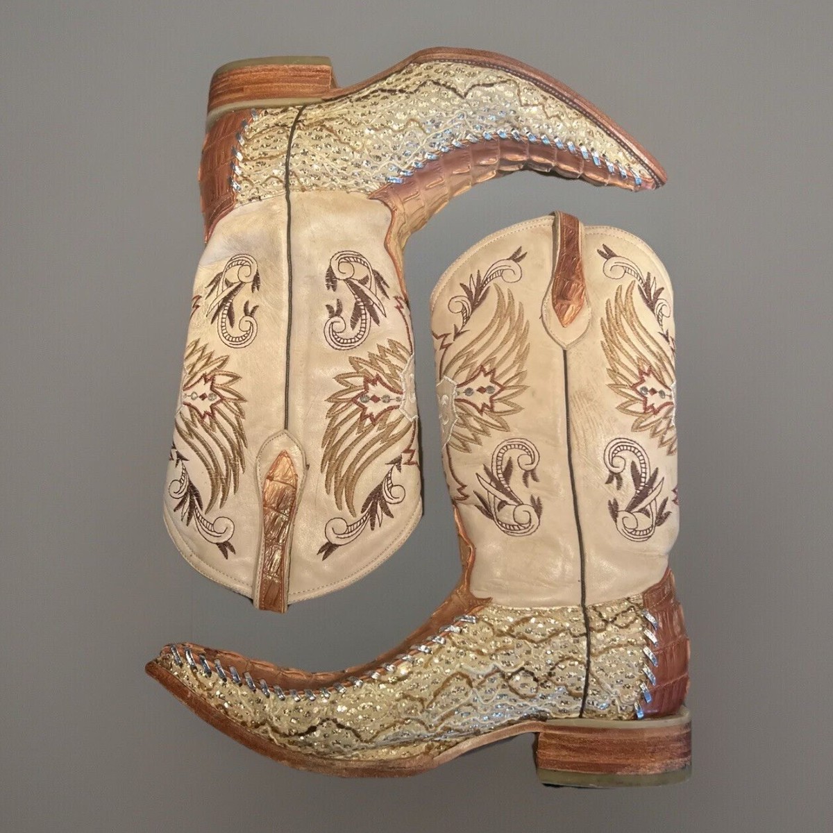 Mexican Western Cowboy Boots Mens 8 Leather & Alligator Pointy