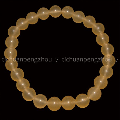 Natural Light Yellow Topaz Jade 8mm Round Gemstone Beads Elastic Bracelet 7.5'' - Picture 2 of 3