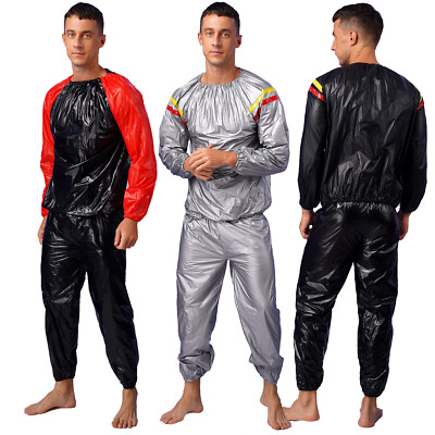 Mens PVC Sauna Suit Fitness Weight Loss Outfits Top with Elastic