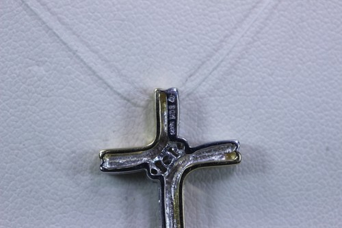 Beautiful 3 Diamond 14K Two Tone Freeform Cross Pendant- 14245 - Picture 4 of 5