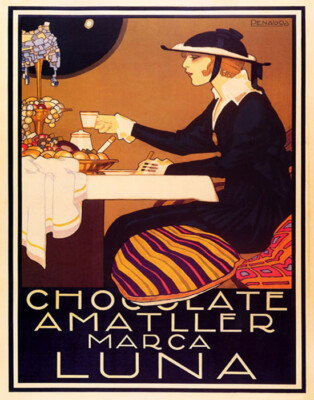 POSTER CHOCOLATE AMATLLER MARCA LUNA LADIE MOON HOT COCOA VINTAGE REPRO FREE S/H