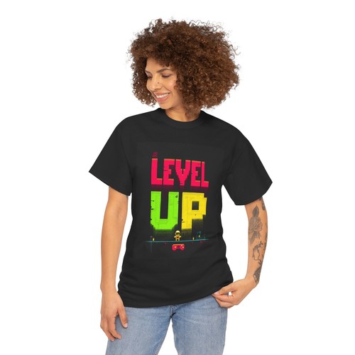 "Level Up" Unisex Heavy Cotton Tee, Gamer Shirt, Video Game Shirt, Birthday - Picture 10 of 11