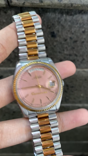 RARE Mido Commander Automatic Day/Date Salmon Dial Two Tone Vintage Men Watch - Video 1 of 1