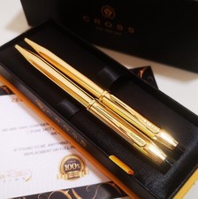 24k Gold Plated Shiny Cross Century II Ballpoint Writing Pen Pencil Set Gift Box