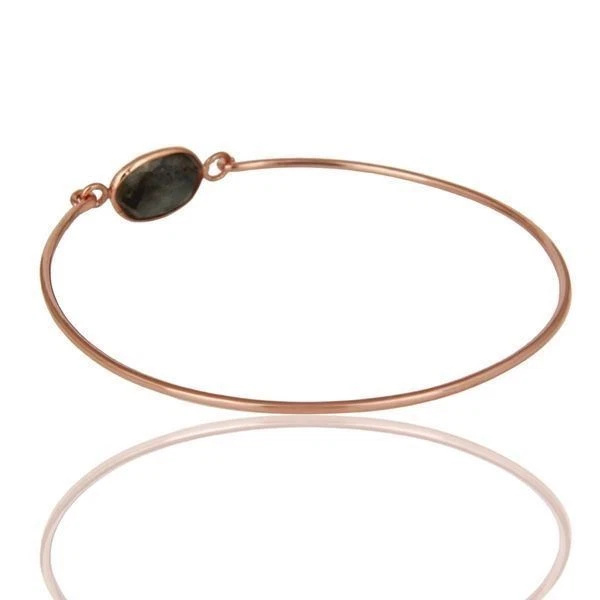 Natural Labradorite Birthstone Jewelry Rose Gold Plated Sterling Silver Bangle - Image 3 of 4