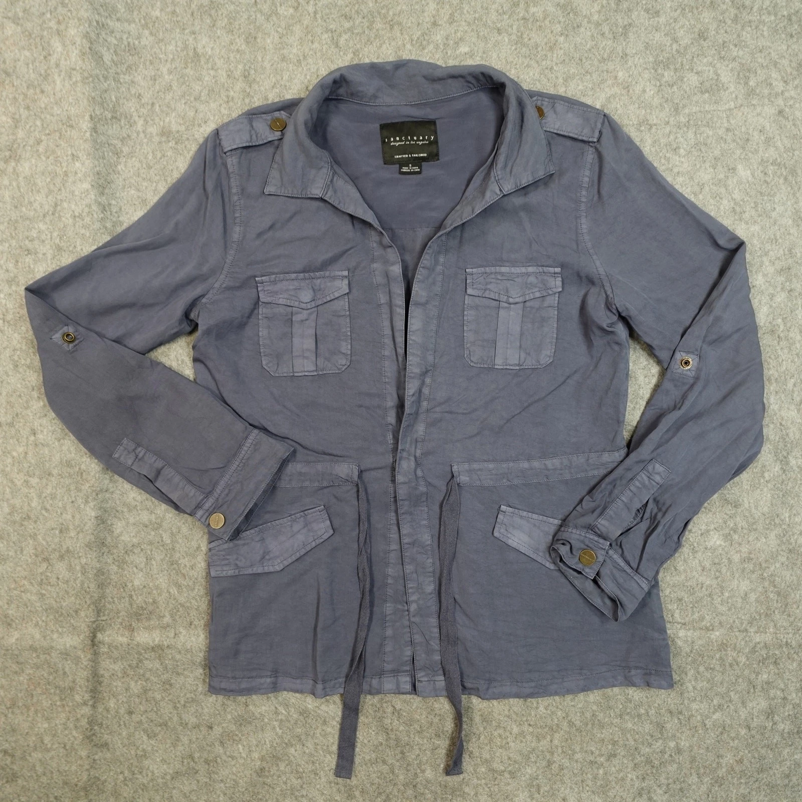 VETEMENTS Giacca Santuario Donna Piccola Utilità Blu Militare Cargo Cinch Vita Rotolo Tab