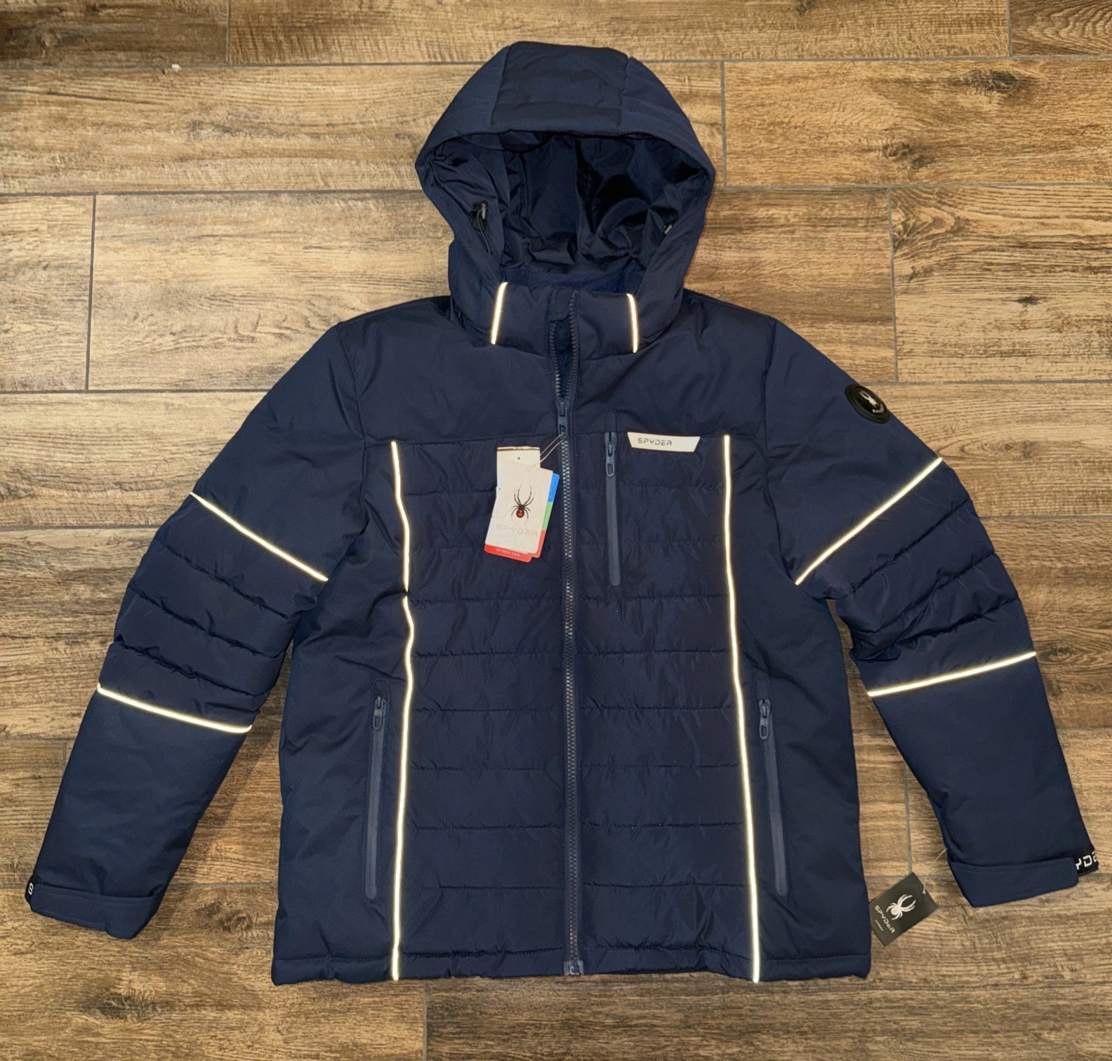 Spyder hooded full zip insulated quilted jacket NAVY BLUE size M MEDIUM $279.00