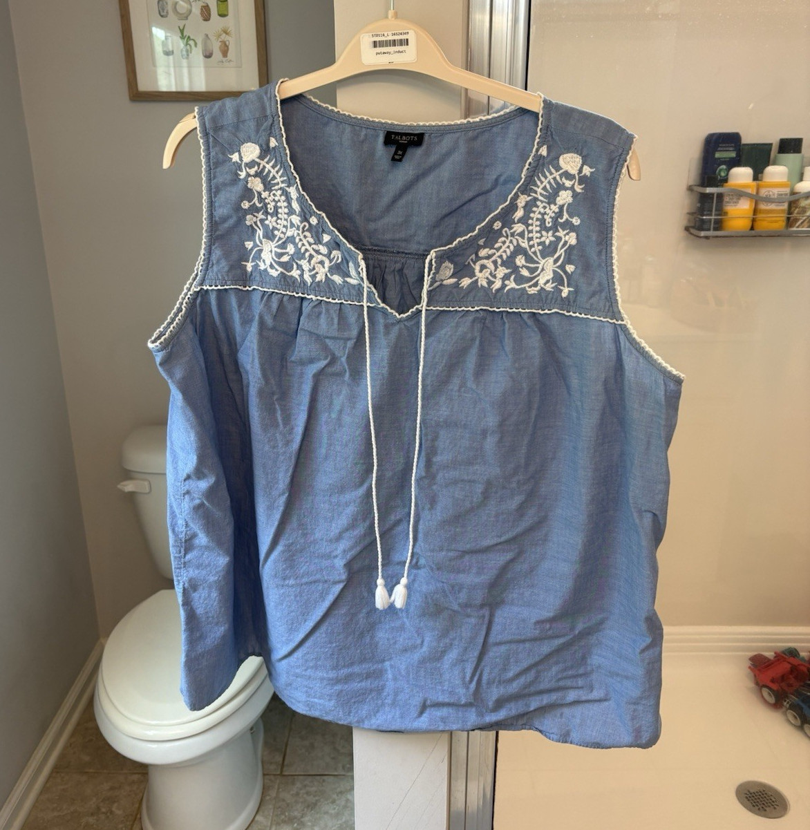 Talbots Women's Embroidered Sleeveless Cotton Blouse | Blue | Size 3X