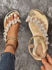 Butterfly Rhinestone Flat Sandals   Fashion Slip-On Shoes, Valentine  s Gift