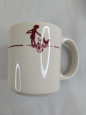 MUG Vintage Red White Coffee Cup Girl & Rooster HLC USA Restaurant