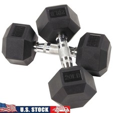 Rubber Hex Dumbbells 20 lbs Pair Non-Slip Grip Strength Weights Home Gym New