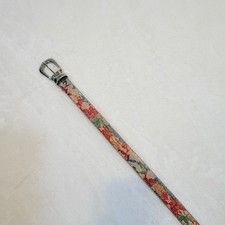 Vintage Floral / Lace Women's Belt with Beaded Trim Silver Buckle - Multicolor
