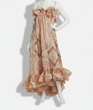 Zimmermann Women's Beige Illuminate Flounce Printed Gown Dress Size 1