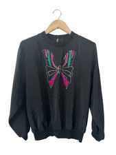 Vintage 80s Expressly For Joyce Black Embroidered Butterfly Pullover Blouse Size