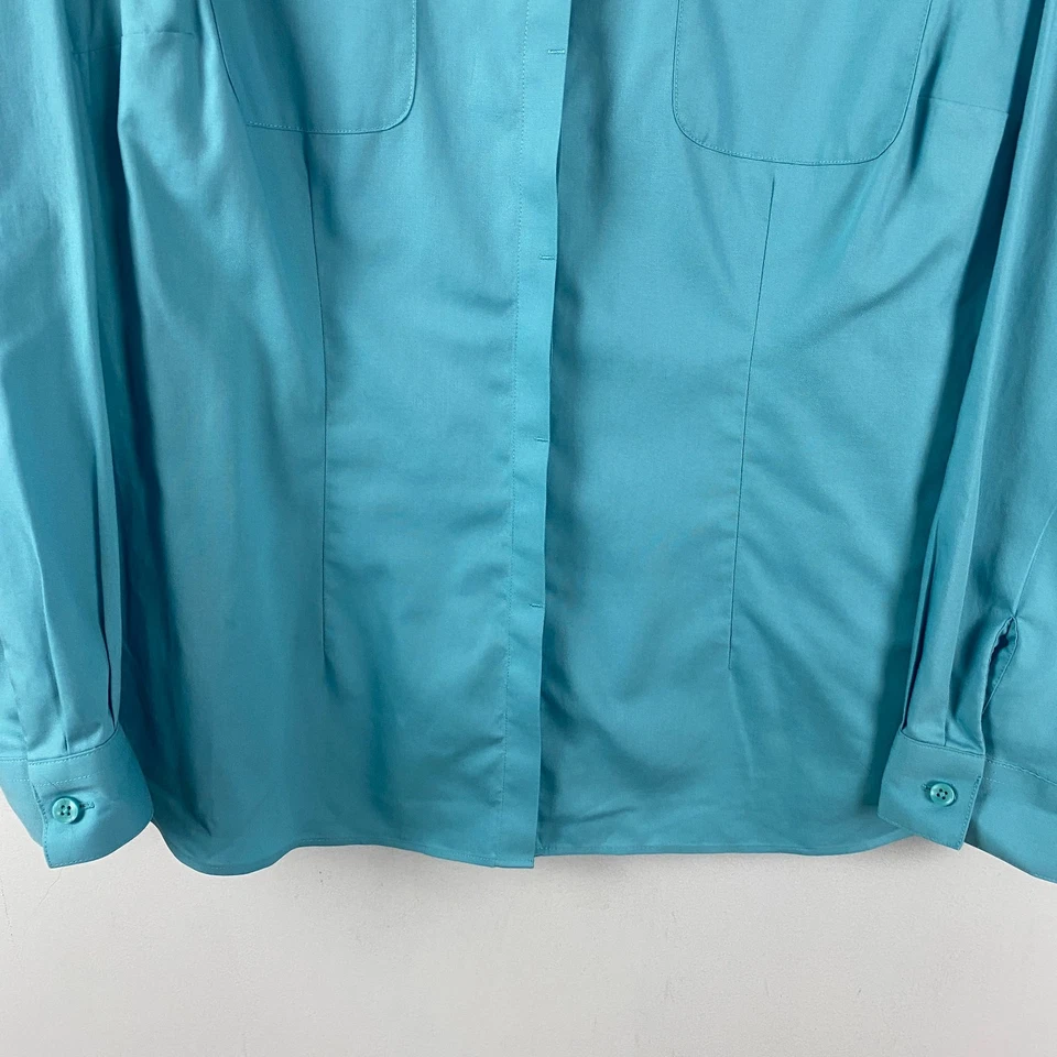 Camisa Coldwater Creek sem botão de ferro tamanho 1X dragonas azul água manga longa - Imagem 3 de 4