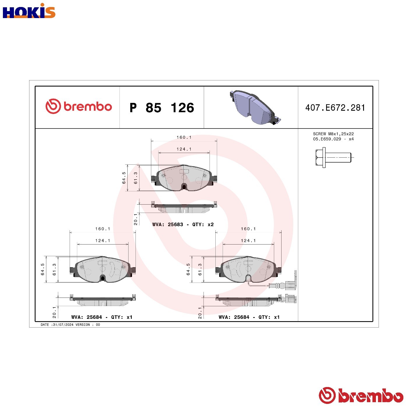 Brake Pads Set fits SKODA SUPERB Mk3 Front 2015 on Brembo 5Q0698151 5Q0698151A - Image 53