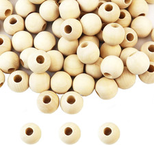 100pcs DIY 18mm Natural Wood Beads Unfinished Round Wooden Loose Spacer Beads fo
