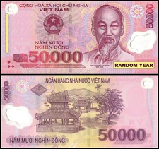Vietnamese Currency 50000 Vietnam Dong, Random Year, UNC, Polymer