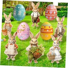10 Pcs Easter Yard Decorations Outdoor, Bunny Egg Yard Signs with Stake,