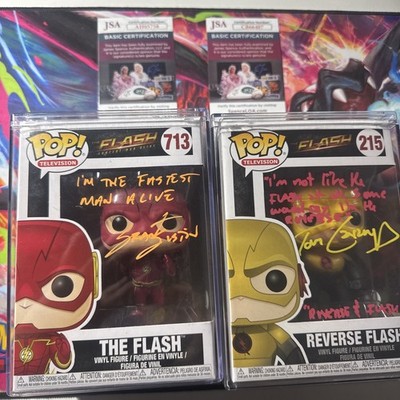 Funko POP! The Flash & Reverse Flash SIGNIERT von Grant Gustin & Tom Cavanagh JSA 